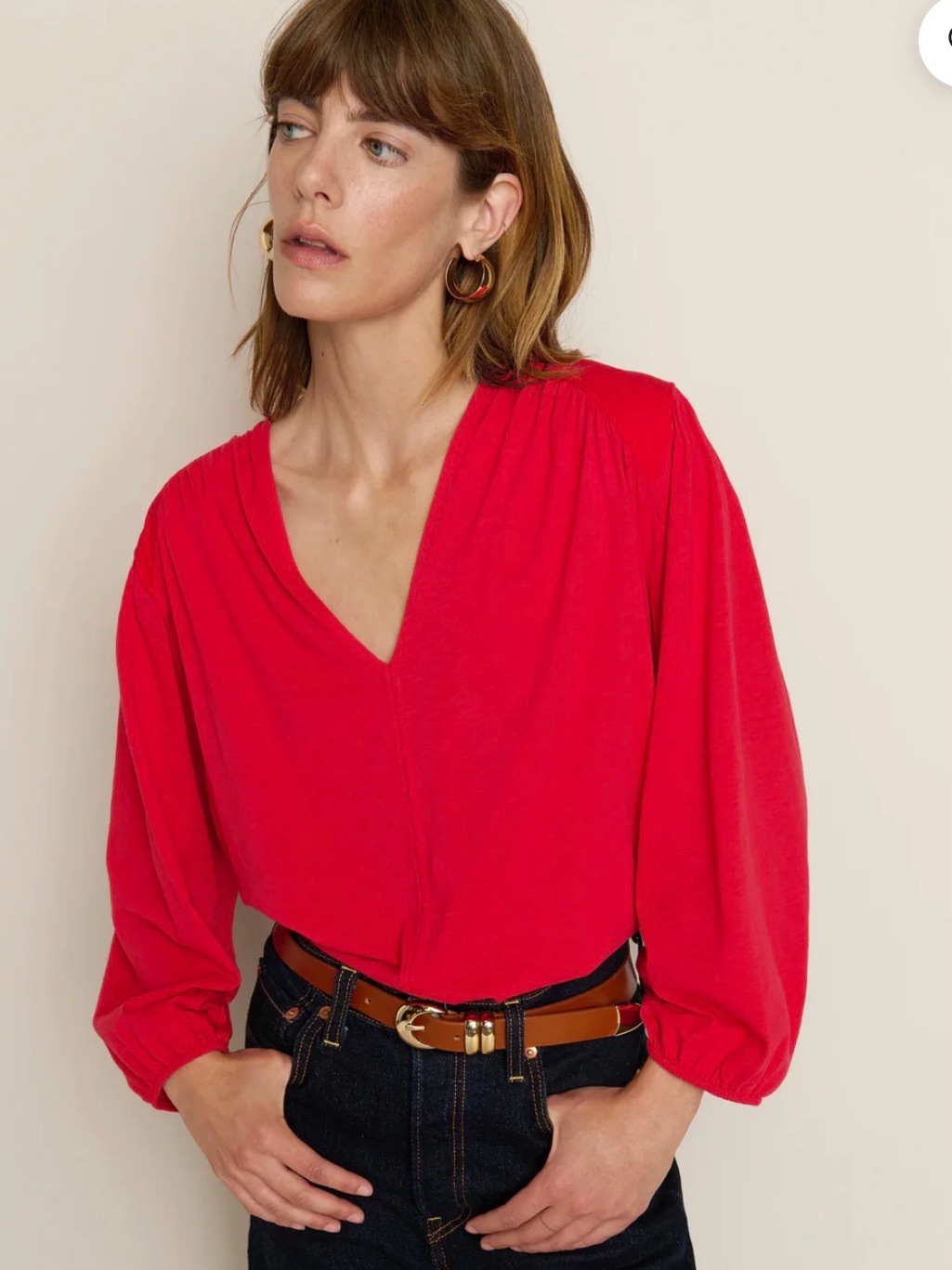 Twyla Red V-Neck Long-Sleeve Women's Top Xxl